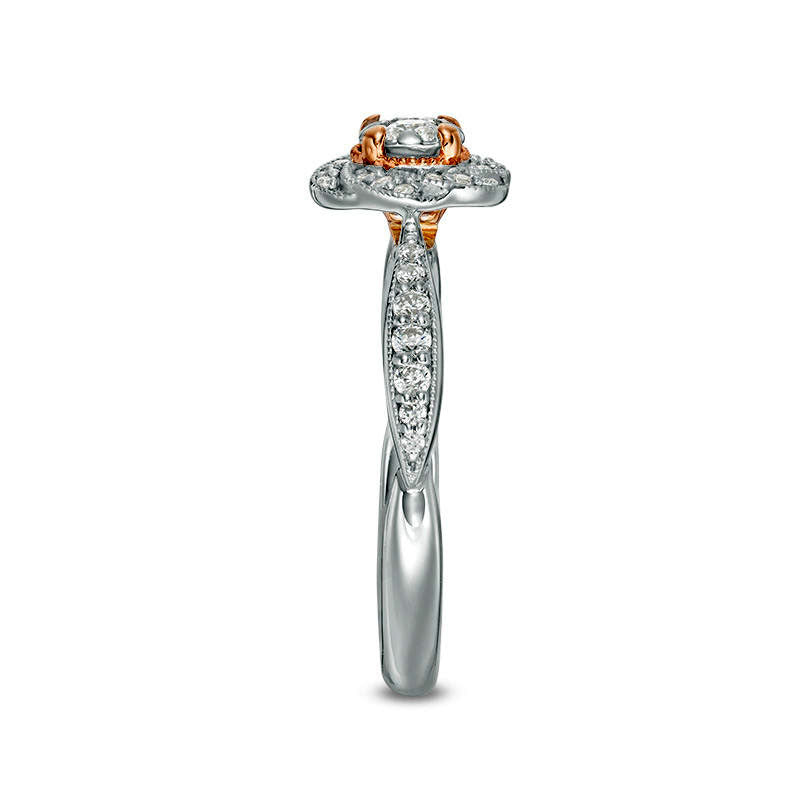 0.33 CT. T.W. Natural Diamond Swirl Frame Antique Vintage-Style Engagement Ring in Solid 10K Two-Tone Gold