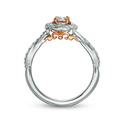 0.33 CT. T.W. Natural Diamond Swirl Frame Antique Vintage-Style Engagement Ring in Solid 10K Two-Tone Gold