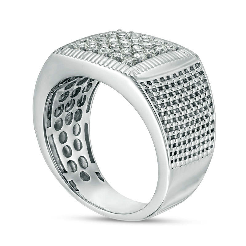 Men's 1.0 CT. T.W. Composite Natural Diamond Square Frame Basket Weave Shank Ring in Solid 10K White Gold - Size 10