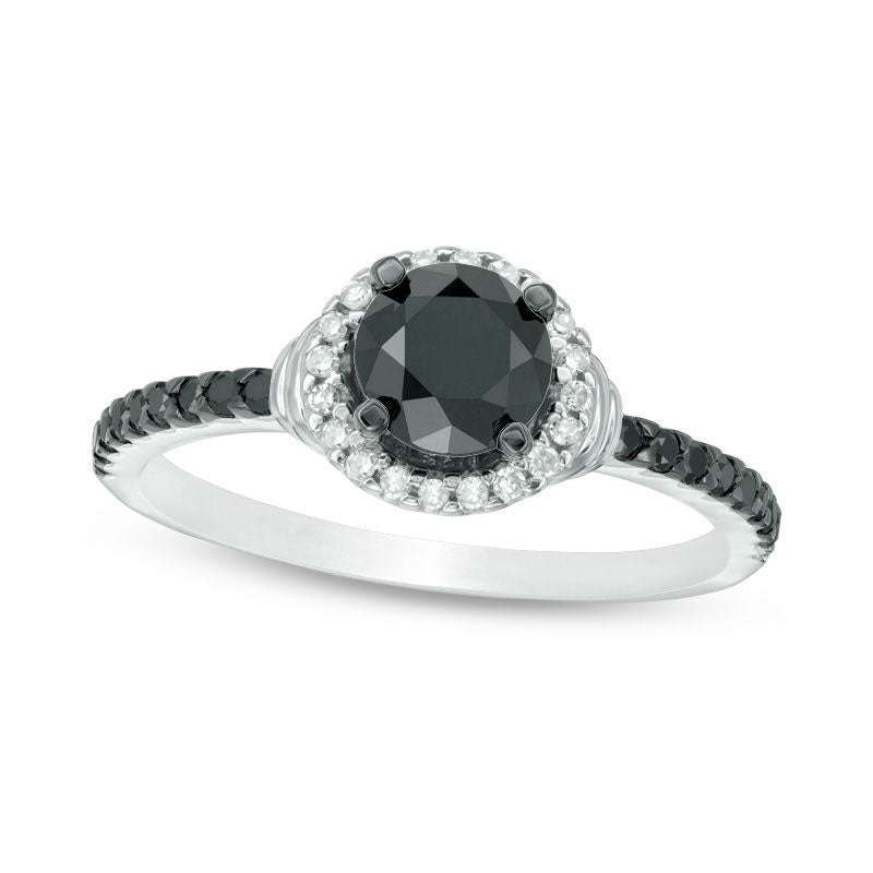 1.0 CT. T.W. Enhanced Black and White Natural Diamond Frame Engagement Ring in Solid 10K White Gold - Size 7