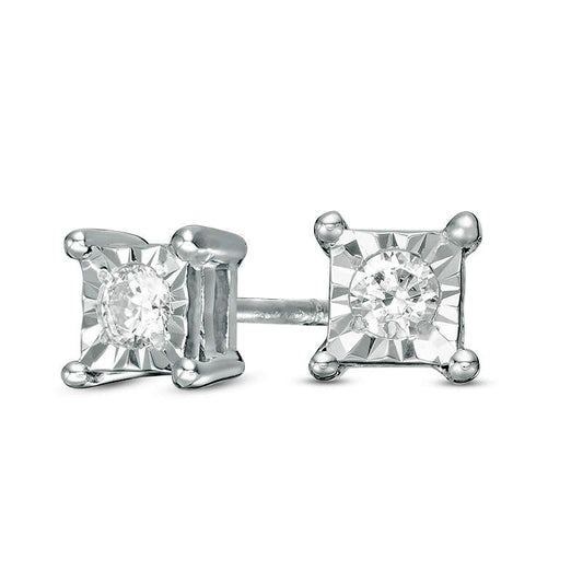 0.1 CT. T.W. Diamond Solitaire Square Stud Earrings in 10K White Gold