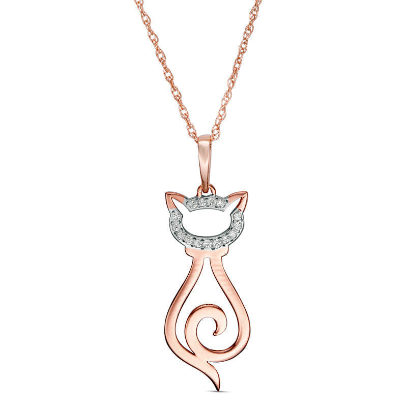 0.05 CT. T.W. Natural Diamond Laser-Cut Cat Pendant in 10K Rose Gold