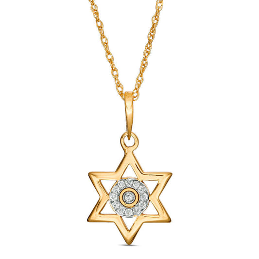 0.05 CT. T.W. Natural Diamond Laser-Cut Star of David Pendant in 10K Yellow Gold