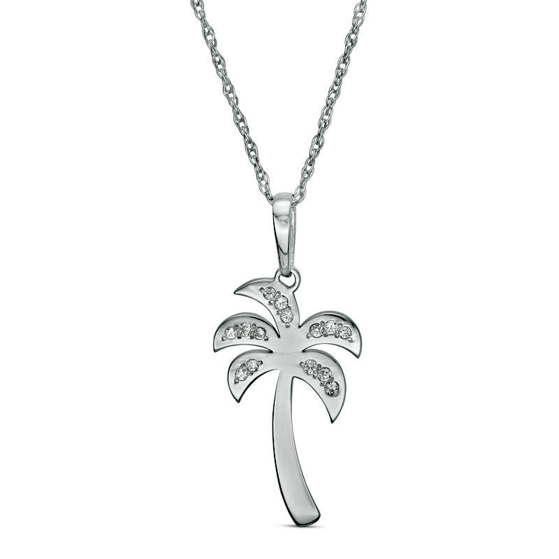 0.05 CT. T.W. Natural Diamond Laser-Cut Palm Tree Pendant in 10K White Gold