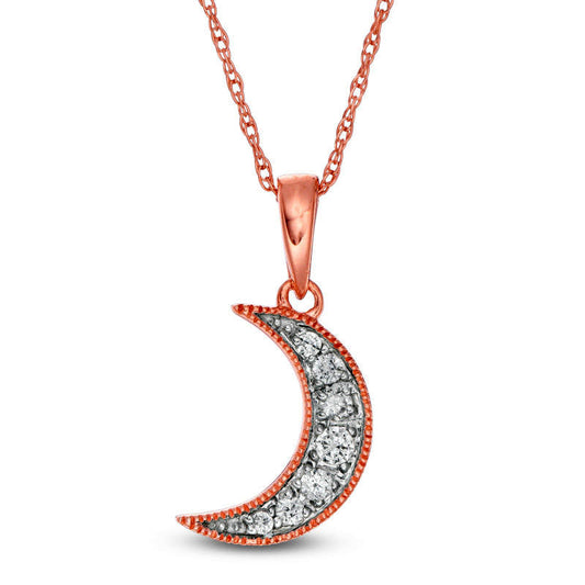 0.07 CT. T.W. Natural Diamond Laser-Cut Crescent Moon Pendant in 10K Rose Gold