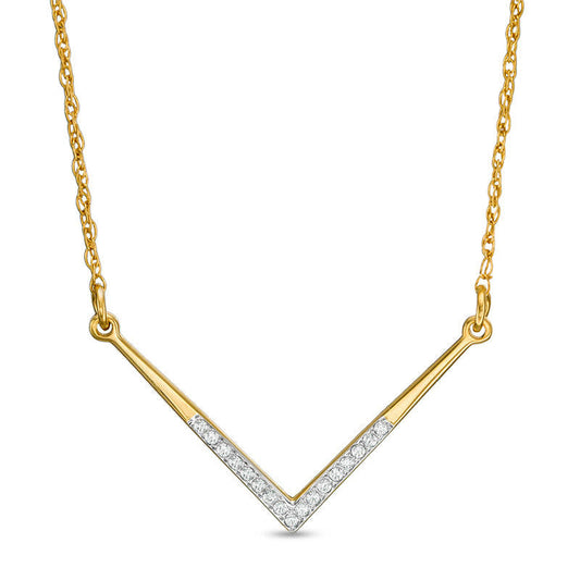 0.05 CT. T.W. Natural Diamond Laser-Cut Chevron Necklace in 10K Yellow Gold