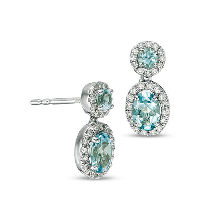 Aquamarine and 0.25 CT. T.W. Diamond Frame Drop Earrings in 10K White Gold