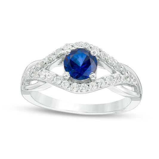 5.5mm Lab-Created Blue Sapphire and 0.33 CT. T.W. Diamond Split Shank Engagement Ring in Solid 10K White Gold