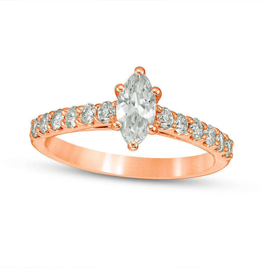 1.0 CT. T.W. Certified Marquise Natural Diamond Engagement Ring in Solid 14K Rose Gold (I/I1)