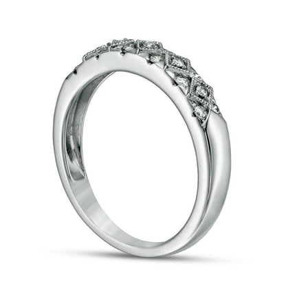 0.20 CT. T.W. Certified Natural Diamond Geometric Antique Vintage-Style Anniversary Band in Solid 14K White Gold (I/I1)