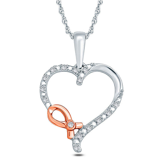 0.05 CT. T.W. Natural Diamond Awareness Ribbon and Heart Pendant in 10K Two-Tone Gold