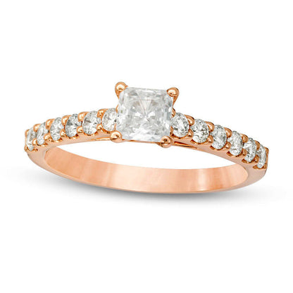 1.0 CT. T.W. Certified Princess-Cut Natural Diamond Engagement Ring in Solid 14K Rose Gold (I/I1)