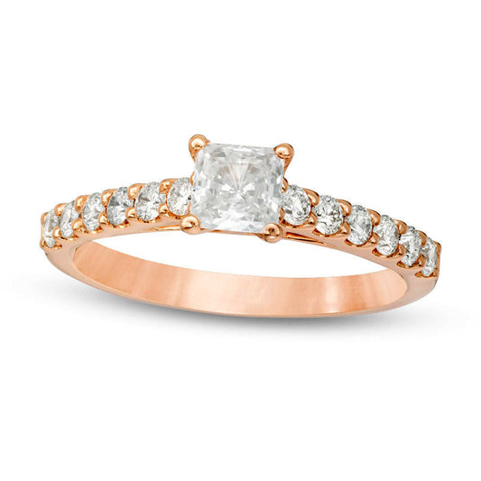 1.0 CT. T.W. Certified Princess-Cut Natural Diamond Engagement Ring in Solid 14K Rose Gold (I/I1)