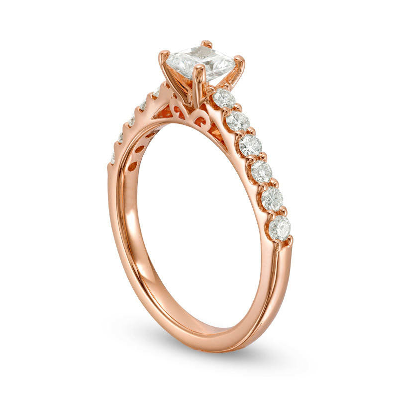 1.0 CT. T.W. Certified Princess-Cut Natural Diamond Engagement Ring in Solid 14K Rose Gold (I/I1)