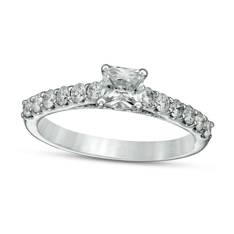 1.0 CT. T.W. Certified Princess-Cut Natural Diamond Engagement Ring in Solid 14K White Gold (I/I1)