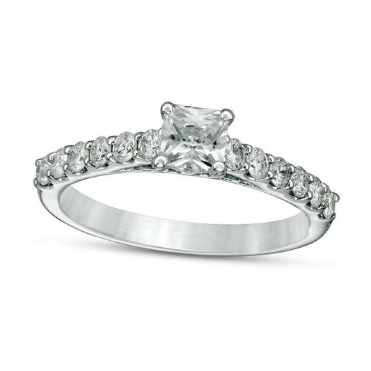 1.0 CT. T.W. Certified Princess-Cut Natural Diamond Engagement Ring in Solid 14K White Gold (I/I1)