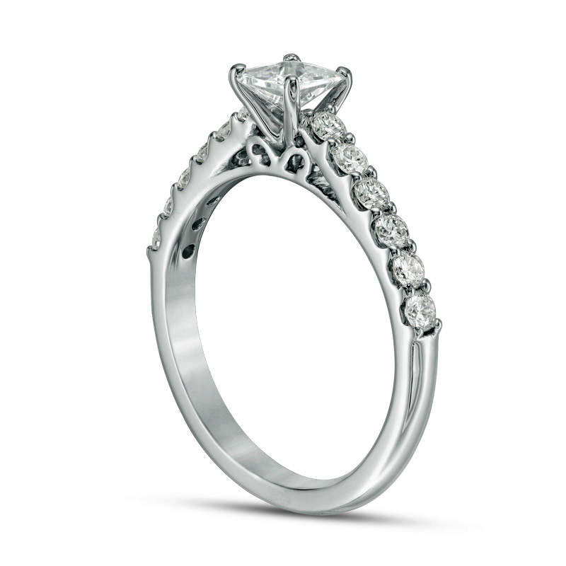 1.0 CT. T.W. Certified Princess-Cut Natural Diamond Engagement Ring in Solid 14K White Gold (I/I1)