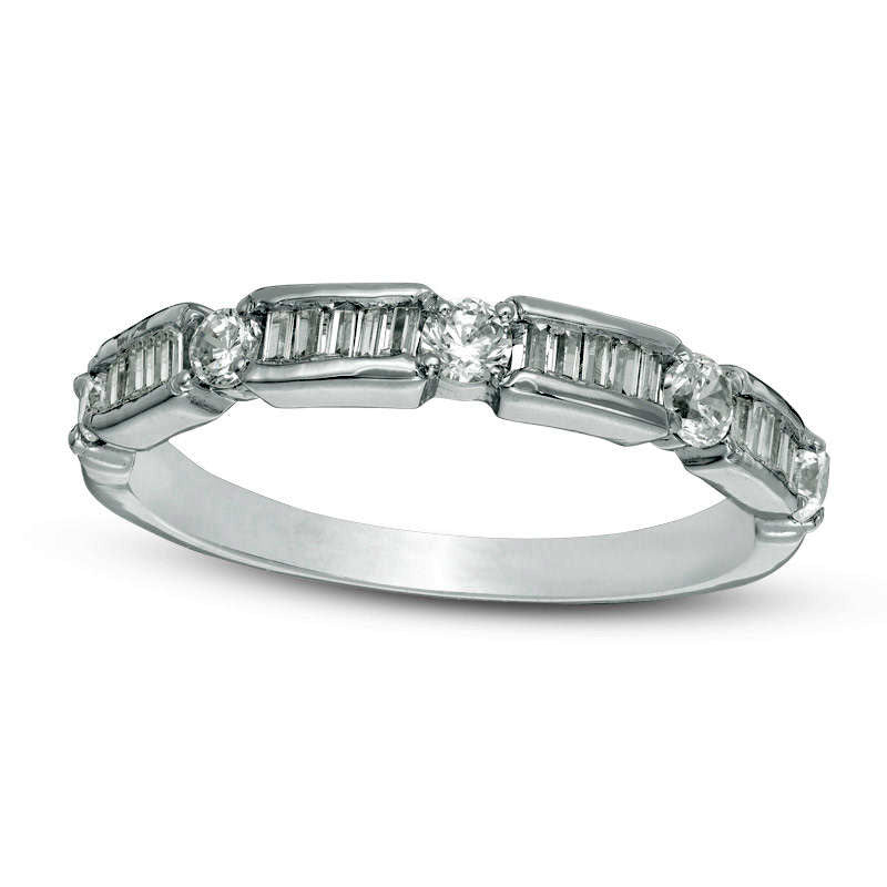 0.50 CT. T.W. Baguette and Round Natural Diamond Alternating Wedding Band in Solid 10K White Gold