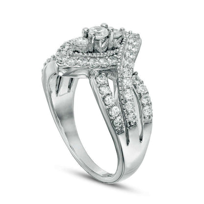 1.0 CT. T.W. Natural Diamond Bypass Marquise Frame Antique Vintage-Style Engagement Ring in Solid 10K White Gold