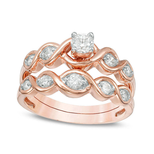 0.50 CT. T.W. Natural Diamond Twist Bridal Engagement Ring Set in Solid 10K Rose Gold