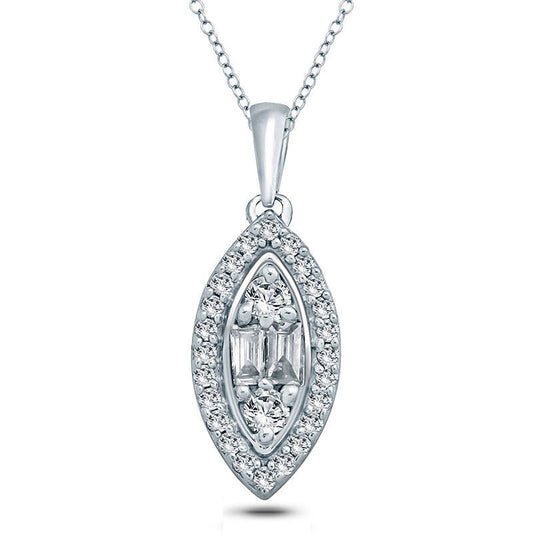 0.1 CT. T.W. Composite Natural Diamond Marquise Frame Pendant in 10K White Gold