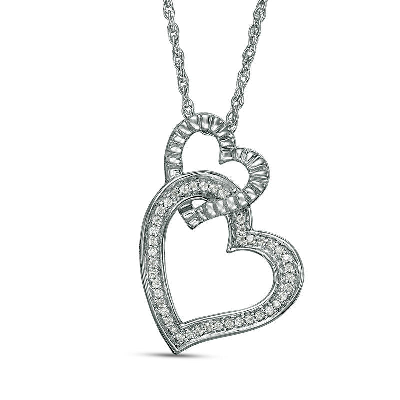 0.05 CT. T.W. Natural Diamond Double Tilted Heart Pendant in Sterling Silver