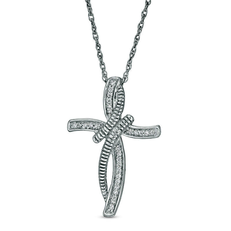 0.1 CT. T.W. Natural Diamond Bypass Cross Pendant in Sterling Silver