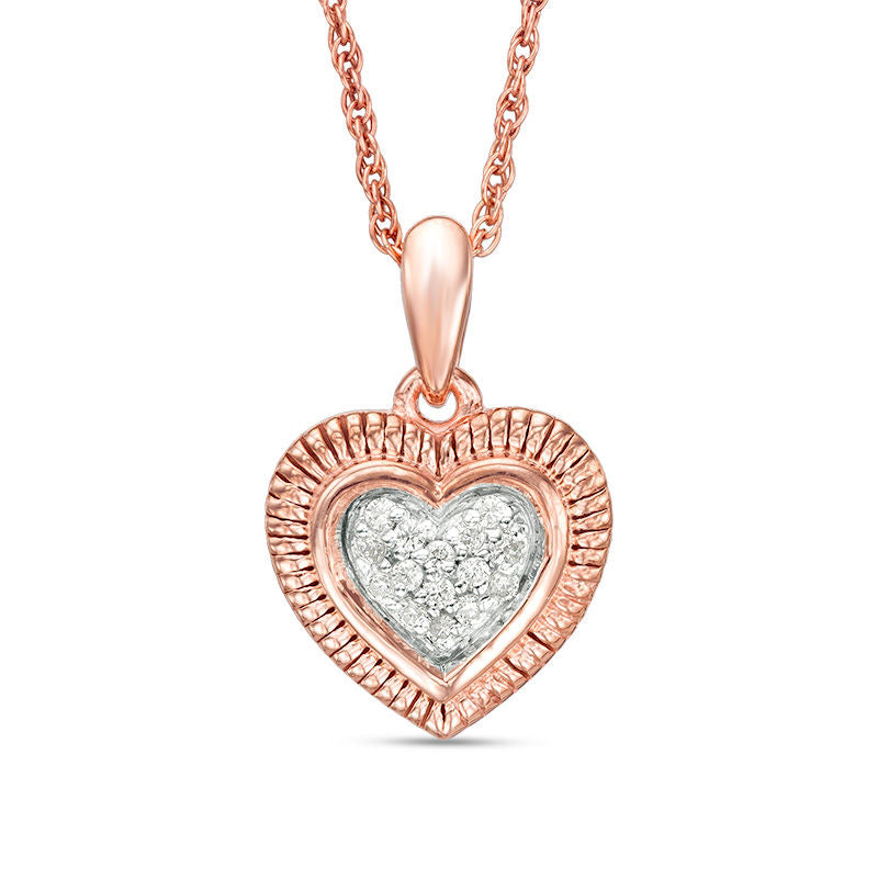 0.07 CT. T.W. Composite Natural Diamond Textured Heart Pendant in 10K Rose Gold