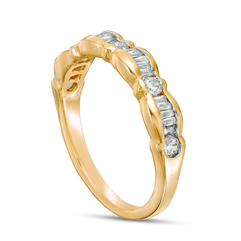 0.33 CT. T.W. Baguette and Round Natural Diamond Scallop Wedding Band in Solid 10K Yellow Gold