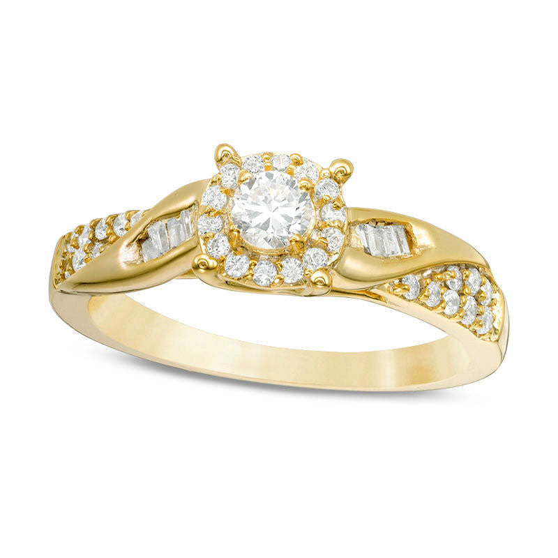 0.50 CT. T.W. Natural Diamond Frame Twist Engagement Ring in Solid 10K Yellow Gold