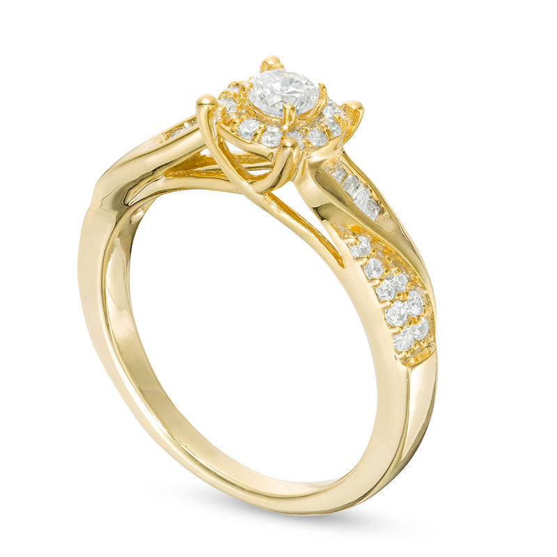 0.50 CT. T.W. Natural Diamond Frame Twist Engagement Ring in Solid 10K Yellow Gold