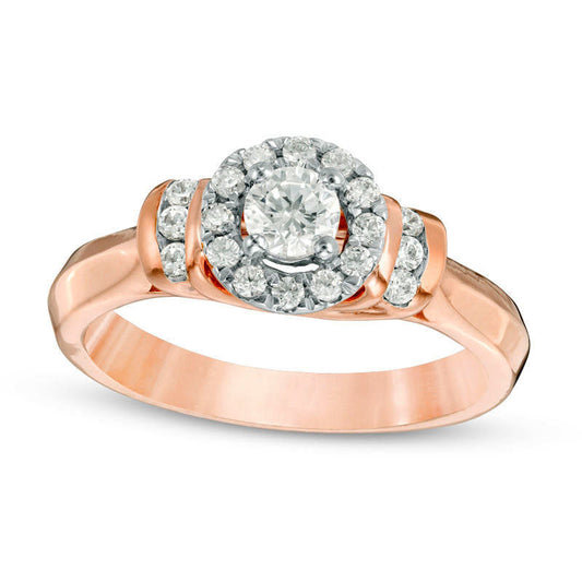 0.50 CT. T.W. Natural Diamond Frame Collar Engagement Ring in Solid 10K Rose Gold