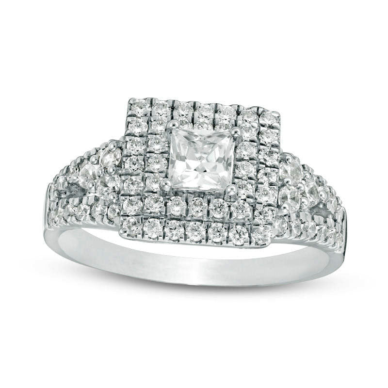 1.0 CT. T.W. Princess-Cut Natural Diamond Double Frame Tri-Sides Engagement Ring in Solid 10K White Gold