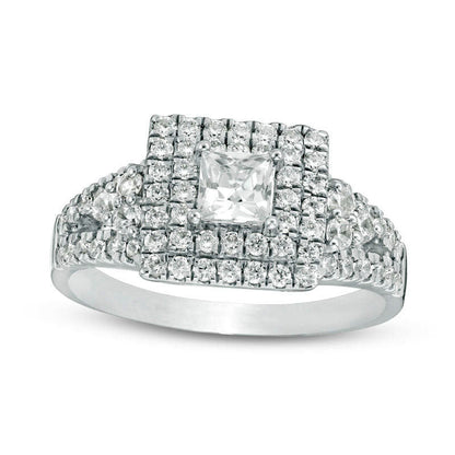 1.0 CT. T.W. Princess-Cut Natural Diamond Double Frame Tri-Sides Engagement Ring in Solid 10K White Gold