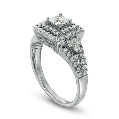 1.0 CT. T.W. Princess-Cut Natural Diamond Double Frame Tri-Sides Engagement Ring in Solid 10K White Gold