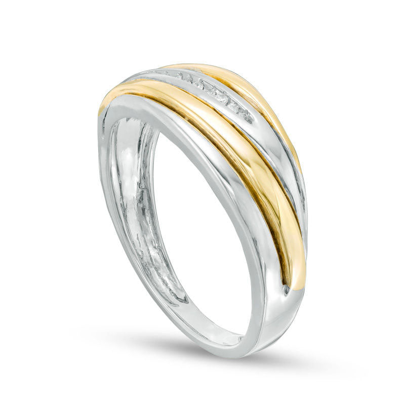 Men's 0.05 CT. T.W. Natural Diamond Nine Stone Slant Wedding Band in Solid 10K Two-Tone Gold