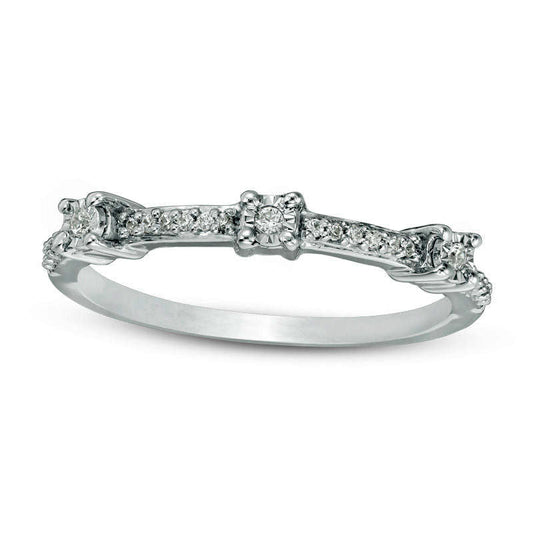 0.05 CT. T.W. Natural Diamond Three Stone Station Band in Sterling Silver