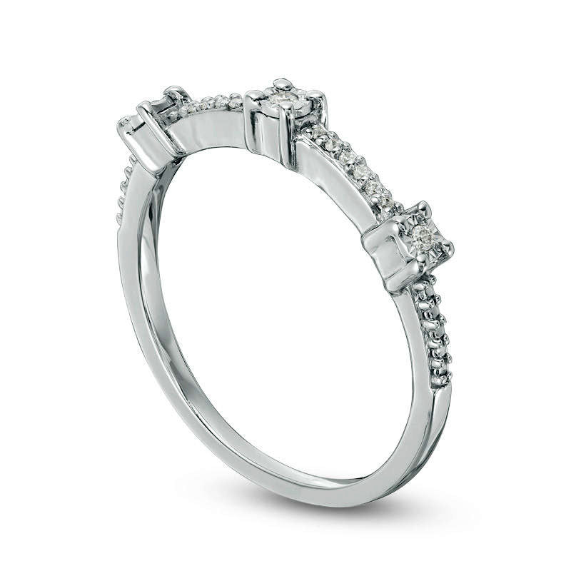 0.05 CT. T.W. Natural Diamond Three Stone Station Band in Sterling Silver