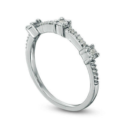 0.05 CT. T.W. Natural Diamond Three Stone Station Band in Sterling Silver