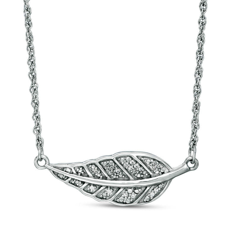 0.05 CT. T.W. Natural Diamond Feather Be Free" Message Necklace in Sterling Silver - 17""