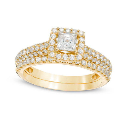 1.0 CT. T.W. Certified Princess-Cut Natural Diamond Frame Bridal Engagement Ring Set in Solid 14K Gold (I/I1)