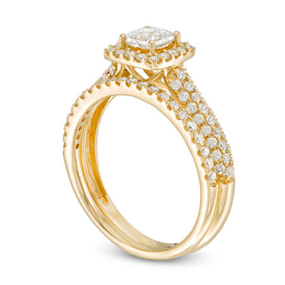 1.0 CT. T.W. Certified Princess-Cut Natural Diamond Frame Bridal Engagement Ring Set in Solid 14K Gold (I/I1)