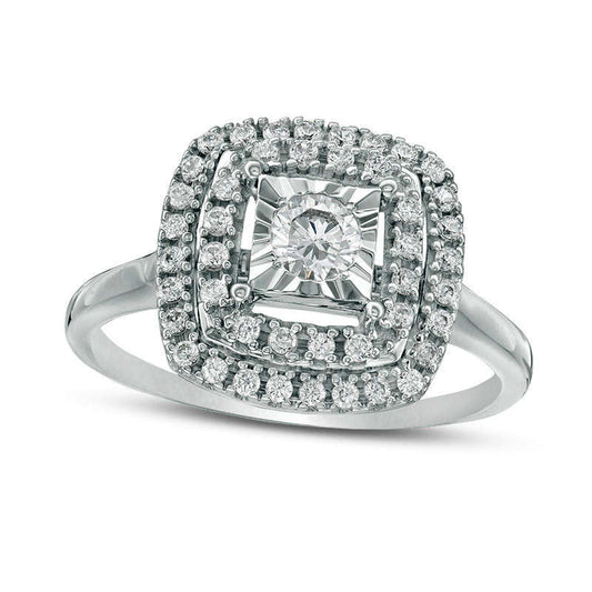 0.50 CT. T.W. Natural Diamond Double Cushion Frame Engagement Ring in Solid 14K White Gold