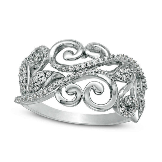 0.20 CT. T.W. Natural Diamond Scroll Vine with Leaves Anniversary Band in Solid 10K White Gold