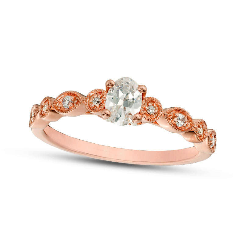 0.38 CT. T.W. Oval Natural Diamond Antique Vintage-Style Engagement Ring in Solid 14K Rose Gold