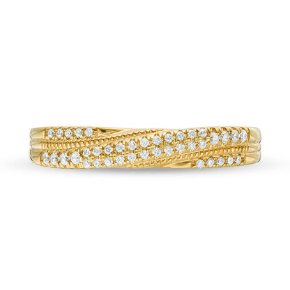 0.17 CT. T.W. Natural Diamond Crossover Antique Vintage-Style Anniversary Band in Solid 10K Yellow Gold