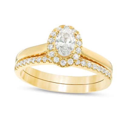 0.75 CT. T.W. Oval Natural Diamond Frame Bridal Engagement Ring Set in Solid 14K Gold