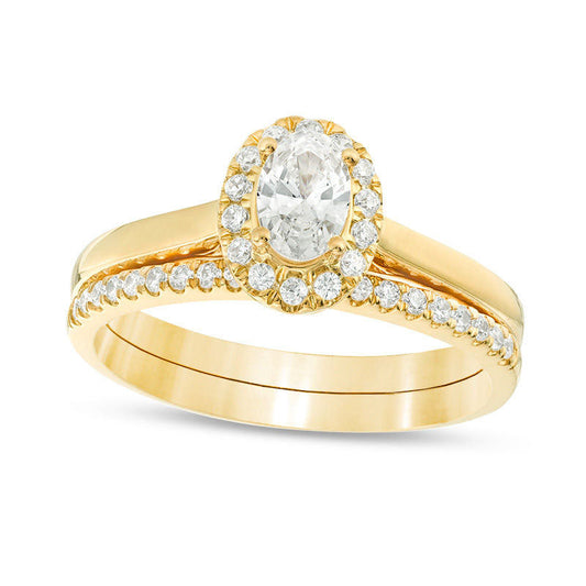 0.75 CT. T.W. Oval Natural Diamond Frame Bridal Engagement Ring Set in Solid 14K Gold