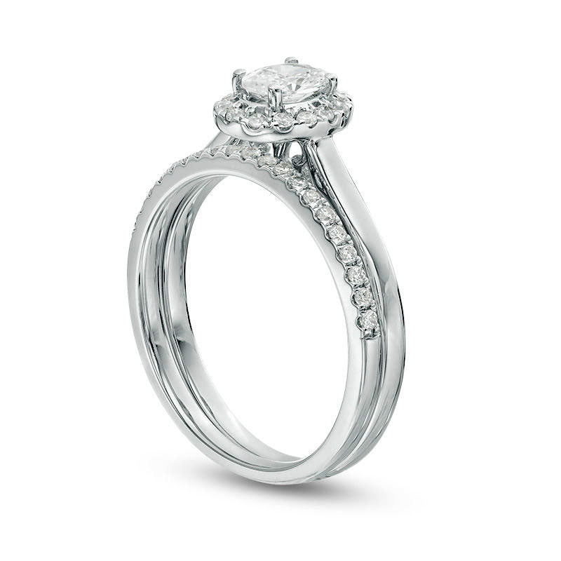 0.75 CT. T.W. Oval Natural Diamond Frame Bridal Engagement Ring Set in Solid 14K White Gold