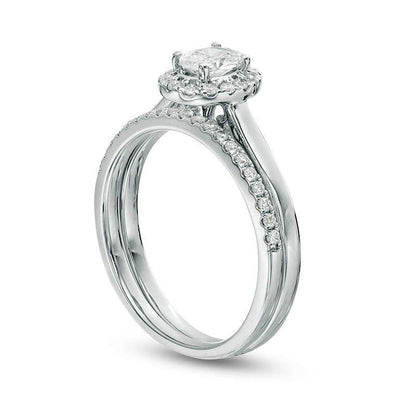 0.75 CT. T.W. Oval Natural Diamond Frame Bridal Engagement Ring Set in Solid 14K White Gold